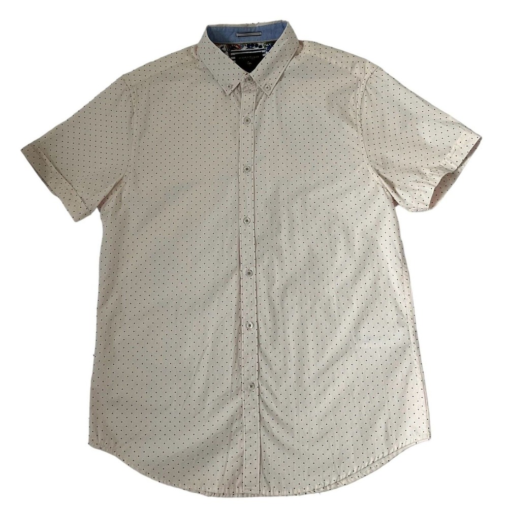 Denim & Flower Ricky Singh Men Size Medium Polka Dot Peach Shirt (7-292)